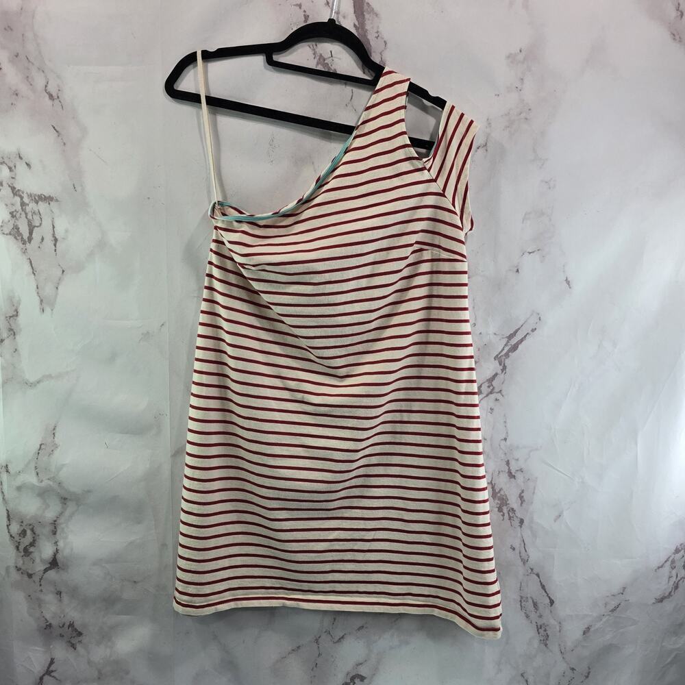 Anthropologie Dress Women Medium Red Striped Mini Shoulder Cut Out Maeve Marketa